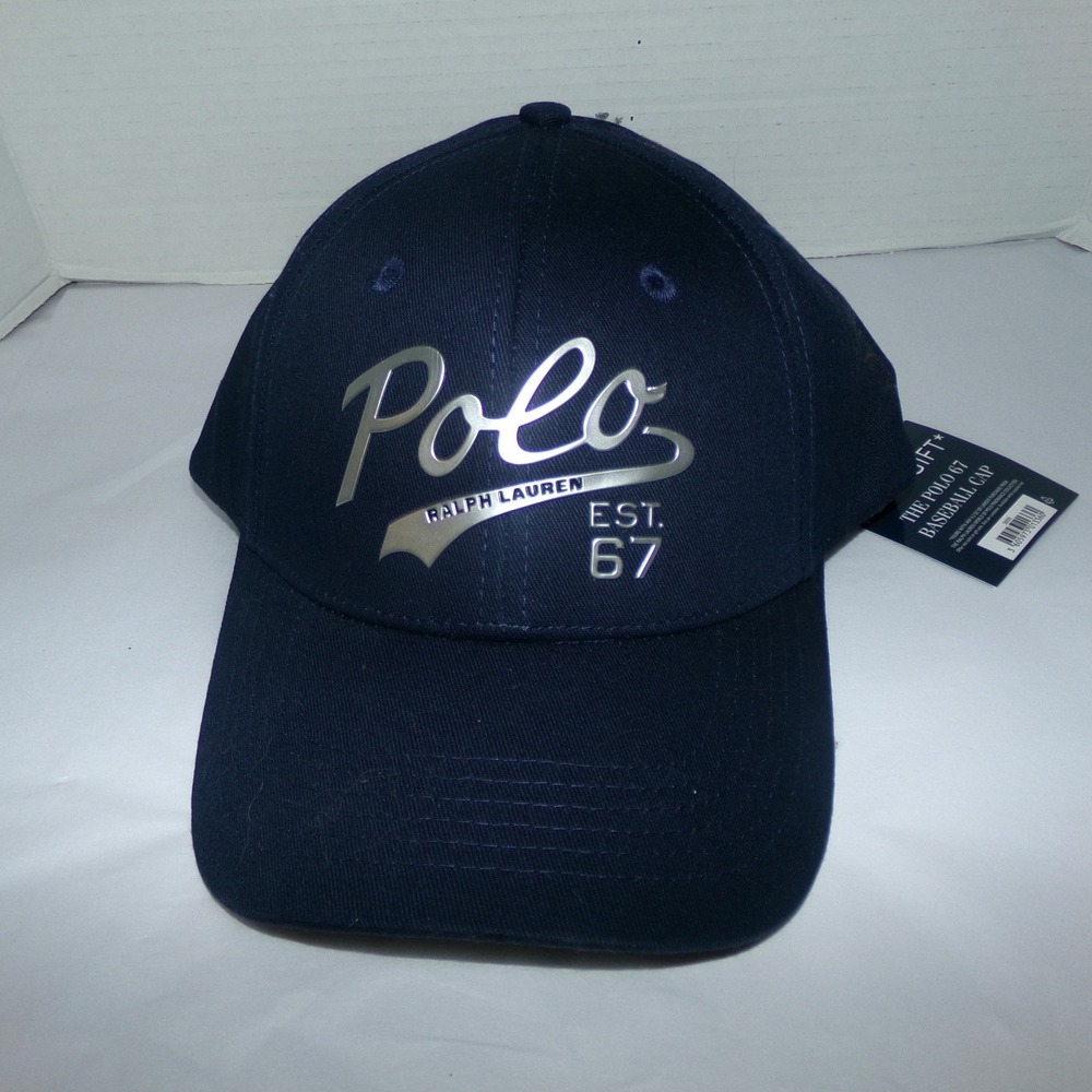 Polo Ralph Lauren Mens Navy Silver Logo Est 67 Baseball Cap Hat Snapback NWT